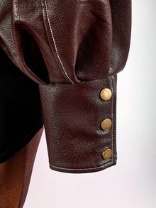 Amplova Jaket Pendek Leher Corong PU Fashion Musim Gugur Wanita - Coklat - View 8