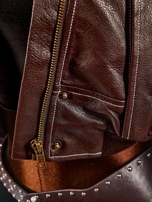 Amplova Jaket Pendek Leher Corong PU Fashion Musim Gugur Wanita - Coklat - View 7