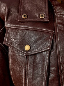 Amplova Jaket Pendek Leher Corong PU Fashion Musim Gugur Wanita - Coklat - View 6