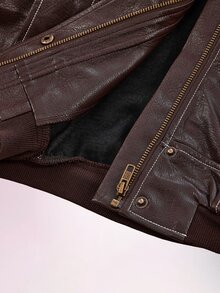 Amplova Jaket Pendek Leher Corong PU Fashion Musim Gugur Wanita - Coklat - View 18