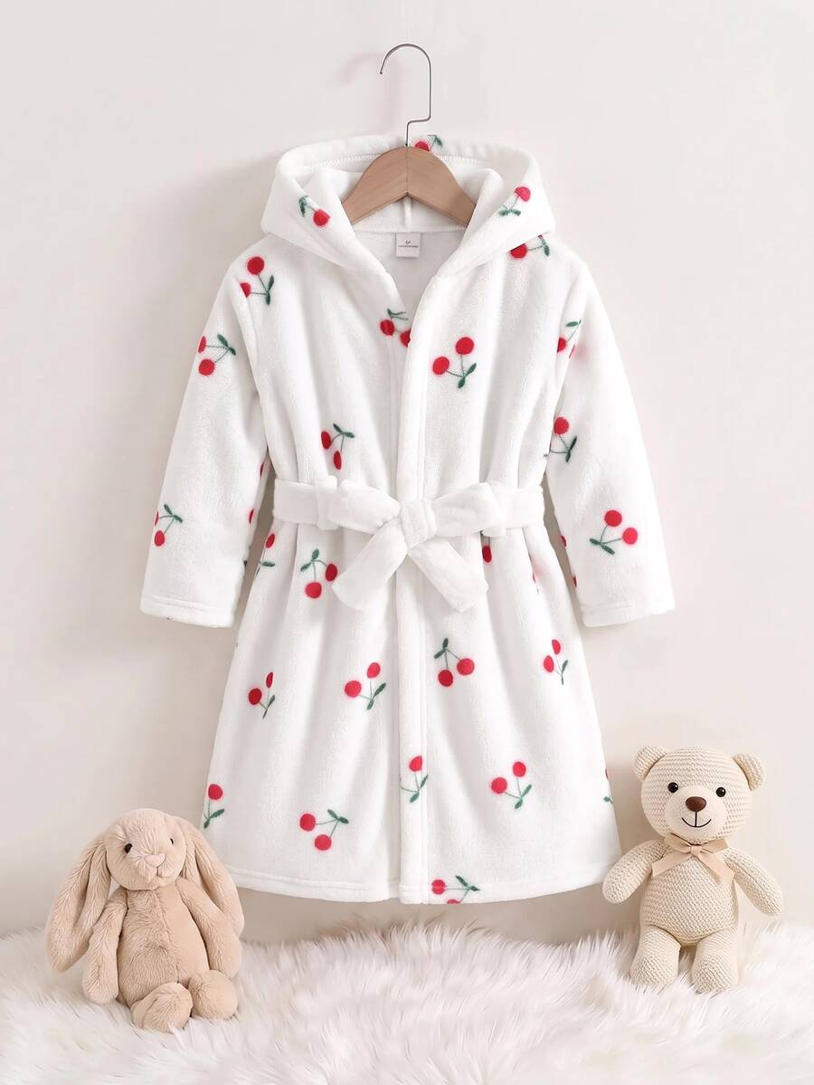 Cozy Pixies 女童心形圖案內裡加厚毛絨連帽長袖居家服 秋季粉色可愛款 - 白色 - 查看 1