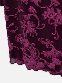 Nöista Dark Purple Flocked Floral Long-Sleeved Fitted Mini Dress. Sexy, Retro, Glamorous. Elegant, Fall Night Out Cocktail, Dinners, Festive Parties. Luxury - Purple - View 9
