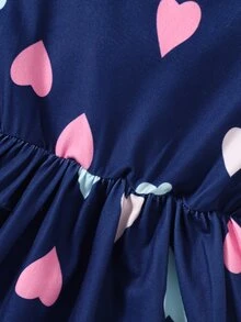 SHEIN Playful Pals Baby Girl Heart Print Dress - Navy Blue - View 6