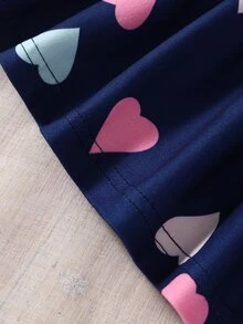 SHEIN Playful Pals Baby Girl Heart Print Dress - Navy Blue - View 3