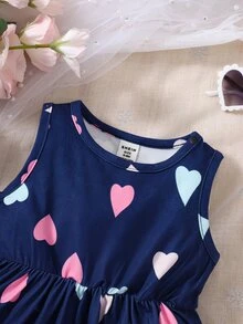 SHEIN Playful Pals Baby Girl Heart Print Dress - Navy Blue - View 5