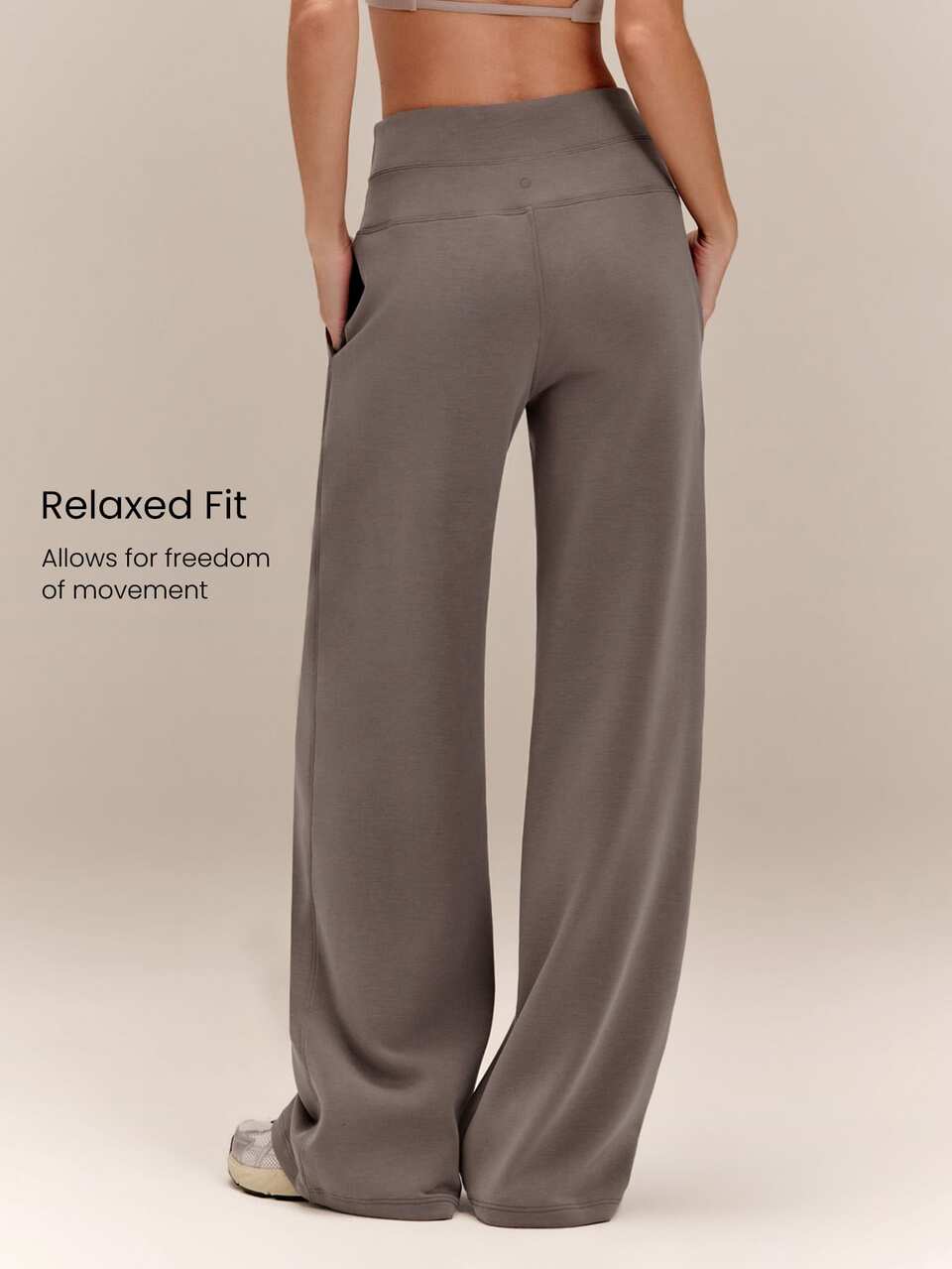 30'' Modal Fleece Wide Leg High Waist Adjustable Drawstring Waist Joggers Pants With Side Pockets Daily Casual