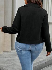Juhart Plus Size Solid Color Zip-Up Casual Versatile Long Sleeve Jacket Fall Winter Cloth For Women Autumn - Black - View 2