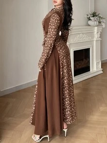 Yasmyna 保守休閒度假風印花拼接女款阿拉伯長裙 - 彩色 - 查看 2