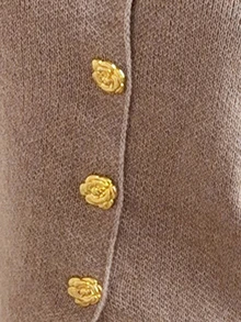 Feyla V-Neck Floral Gold Button Short Sleeve Knit Cardigan And High Waist Casual Pants 2 Pieces Set - Khaki - View 7