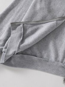 青少年女孩休閒百搭正身長鬆韓風開襟運動外套，返校季秋季服飾 - 灰色 - 查看 3