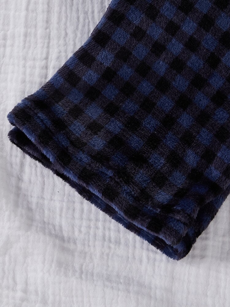 Tween Boy Contrast Pocket Plaid Long Sleeve Pants Thermal Lined Thick Warm Pajama Set Autumn Winter Fleece-Lined And Thickened - Multicolor - View 9