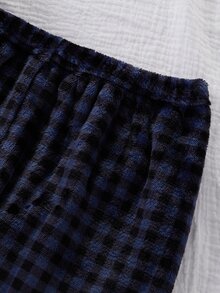 青少年男孩對比口袋格紋長袖褲子保暖內裡加厚保暖睡衣套裝 秋冬抓絨內裡加厚 - 彩色 - 查看 3