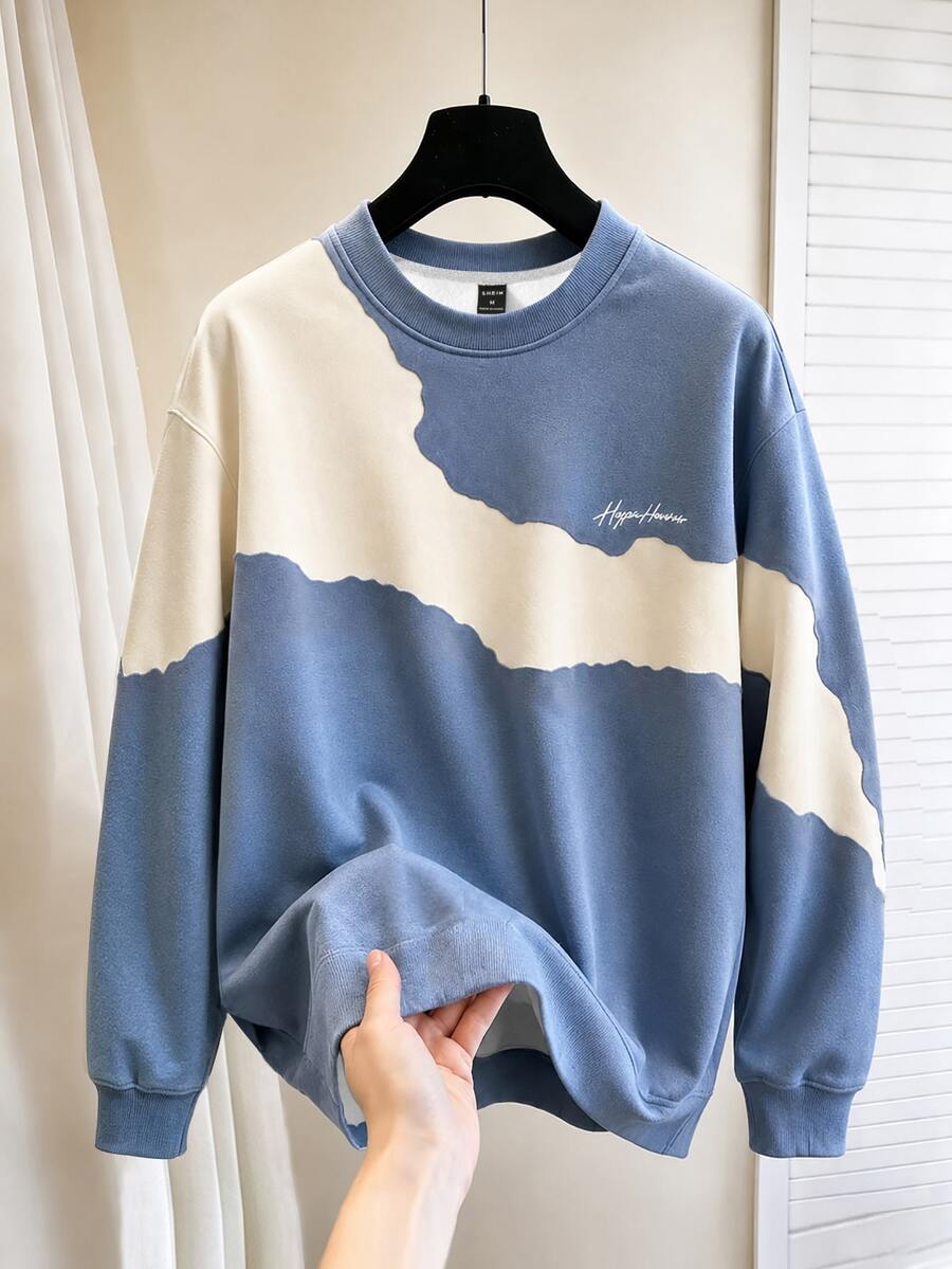 HypeHours Men's Colorblock Patchwork Pullover Sweatshirt - Multicolor - View 1