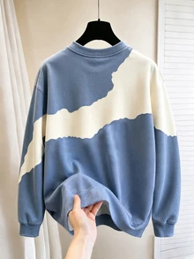 HypeHours Men's Colorblock Patchwork Pullover Sweatshirt - Multicolor - View 2