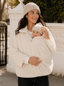 SHEIN Maternity Comfortable Zipper Long Sleeve Pocket 3-In-1 Jacket Fall - Beige - View 4