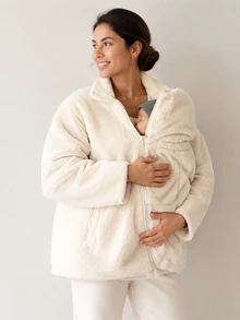 SHEIN Maternity Comfortable Zipper Long Sleeve Pocket 3-In-1 Jacket Fall - Beige - View 11