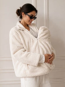 SHEIN Maternity Comfortable Zipper Long Sleeve Pocket 3-In-1 Jacket Fall - Beige - View 1