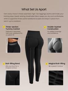 GLOWMODE 24" Ultrafine Soft Seamless SunKissed Sculpt High Waist Butt Lift Scrunch Compression Double Layer Coverage Leggings Gym Summer - Black - View 3