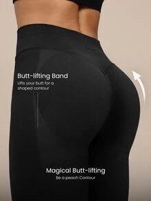 GLOWMODE 24" Ultrafine Soft Seamless SunKissed Sculpt High Waist Butt Lift Scrunch Compression Double Layer Coverage Leggings Gym Summer - Black - View 5