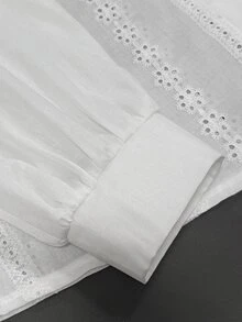 Yunfilé Women's Elegant Embroidered Hollow-Out Textured Jacquard Casual Commuter Blouse, Spring/Autumn - White - View 8
