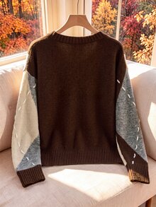 Rusticease Argyle Pattern Drop Shoulder Sweater - Multicolor - View 2