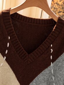 Rusticease Argyle Pattern Drop Shoulder Sweater - Multicolor - View 5