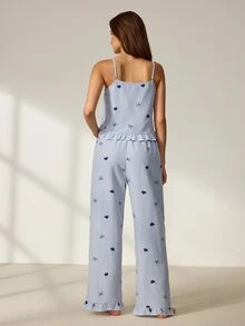 EverLounge Women's Bow Heart Print Sweet Ruffle Trim Pajama Set - Multicolor - View 3