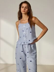 EverLounge Women's Bow Heart Print Sweet Ruffle Trim Pajama Set - Multicolor - View 4