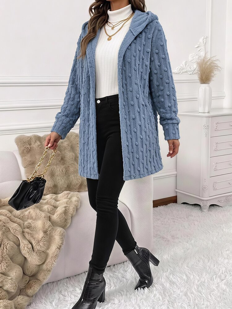 SHEIN Clasi Women's Solid Color Long Sleeve Hooded Loose Regular Fit Jacket - Blue - View 6