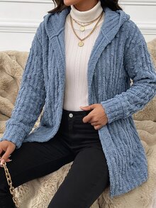SHEIN Clasi 女款純色長袖連帽寬鬆正裝夾克，日常旅行穿搭，灰藍色，秋季休閒簡約 - 藍色 - 查看 5