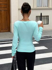 Muchica 女款時尚基礎款鼠尾草綠船領針織長袖T恤，適合日常通勤、街頭穿搭、派對、秋冬春夏、聖誕節、新年、感恩節、畢業典禮、優雅、外出、約會、通勤、情人節、Y2K及其他場合 - 薄荷綠 - 查看 2
