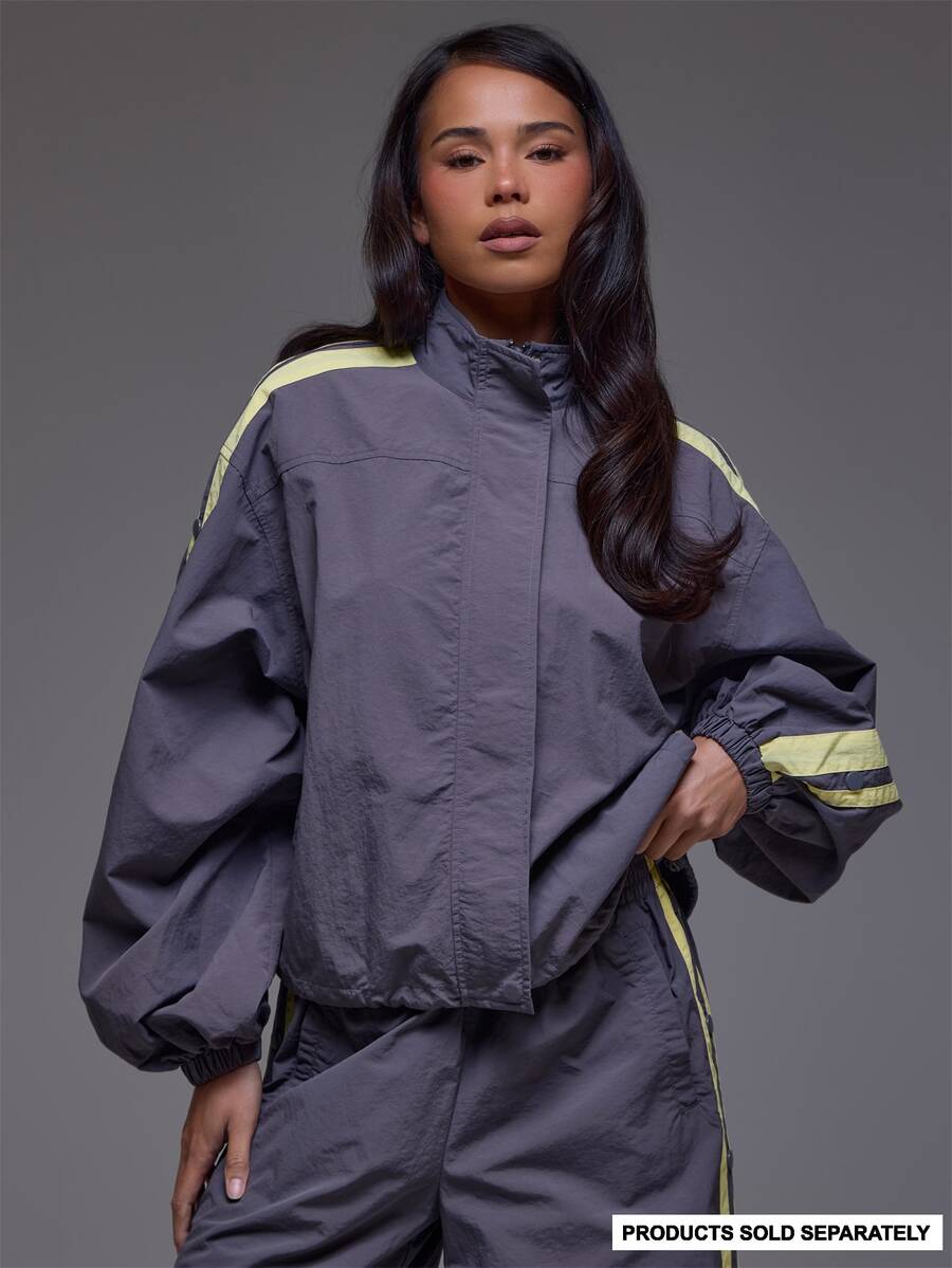 MUSERA Shell Contrast Colour Baggy Jacket Winter Autumn Everyday Casual Going Out Cool Weekdaze - Grey - View 1