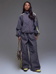 MUSERA Jaket Longgar Warna Kontras Shell Musim Dingin Musim Gugur Kasual Sehari-hari untuk Jalan-jalan Akhir Pekan yang Keren - Grey - View 5