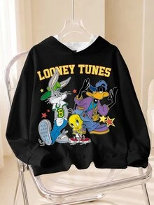 LOONEY TUNES X SHEIN Men Cartoon & Slogan Graphic Hoodie - White - View 6
