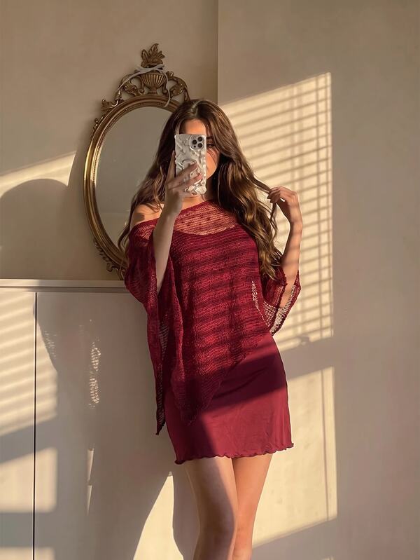 SHEIN MOD Women's Solid Color Spaghetti Strap Dress And Asymmetrical Shoulder Top Casual 2 Pieces Set