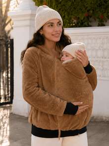 SHEIN Maternity Solid Color Hooded Casual Daily 3-In-1 Jacket Fall - Camel - View 5