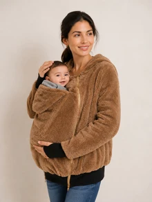 SHEIN Maternity Solid Color Hooded Casual Daily 3-In-1 Jacket Fall - Camel - View 12