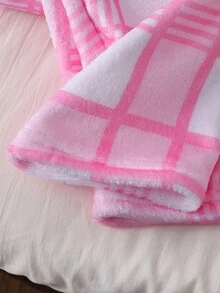 SHEIN 女童修身長袖長褲睡衣，秋季/抓絨布料，仙女公主粉色格紋蝴蝶結刺繡，嬰兒洗禮白色 - 淺粉色 - 查看 8