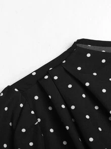 SHEIN 青少年女孩秋冬針織波點白色圓領長袖抽褶腰長洋裝 - 白色 - 查看 4