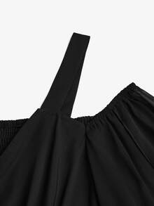 Sweetra Halloween Plus Size Off-Shoulder Spaghetti Strap Bell Sleeve Cinched Waist A-Line Chiffon Black Dress Dark Style Fall - Black - View 7