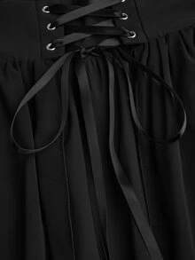Sweetra Halloween Plus Size Off-Shoulder Spaghetti Strap Bell Sleeve Cinched Waist A-Line Chiffon Black Dress Dark Style Fall - Black - View 6