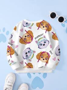SHEIN | PAW Patrol Young Girl Cartoon Print Crew Neck Sweatshirt - White - View 2