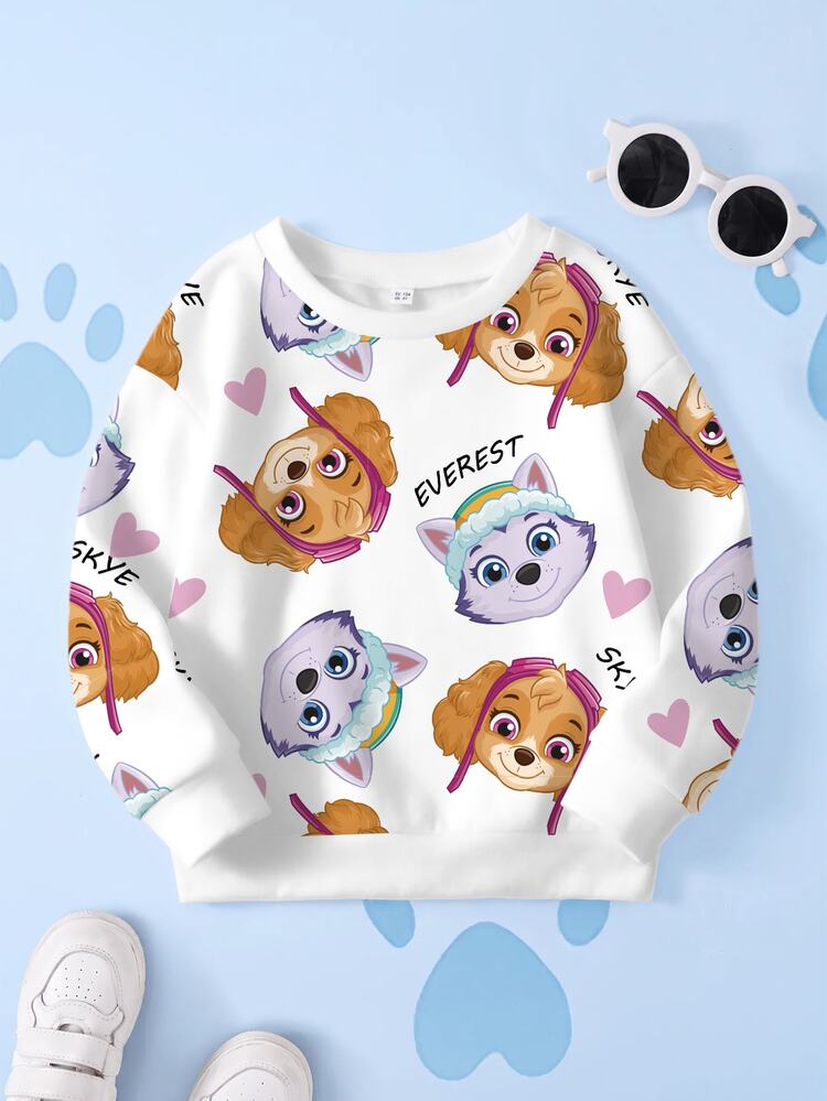 SHEIN | PAW Patrol 女童卡通印花圓領運動衫 - 白色 - 查看 1