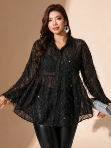Comfylo Plus Size Women's Ruched Casual Versatile Daily Wear Blouse - Black - View 2