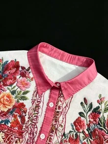 Selamara 女款度假時尚花卉印花短袖襯衫 - 彩色 - 查看 3