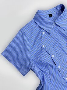 Sunspun Plus Size Spring/Summer Asymmetrical Collar Short Sleeve Plaid Shirt - Multicolor - View 4