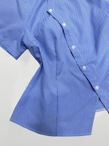 Sunspun Plus Size Spring/Summer Asymmetrical Collar Short Sleeve Plaid Shirt - Multicolor - View 7