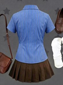 Sunspun Plus Size Spring/Summer Asymmetrical Collar Short Sleeve Plaid Shirt - Multicolor - View 2