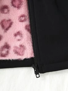 SHEIN 2件組幼女連帽派克夾克外套，可愛甜美粉黑配色，人造毛豹紋印花，長袖加厚保暖，適合冬季聖誕派對、秋冬假期穿著的舒適毛絨外套 - 黑色 - 查看 6