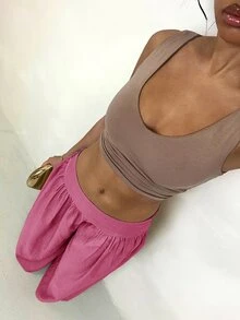 Glamine 復古優雅低腰寬腿裙褲，垂墜顯瘦休閒女款長褲，派對夜晚下午茶穿搭，粉色秋季款 - 玫紅色 - 查看 5